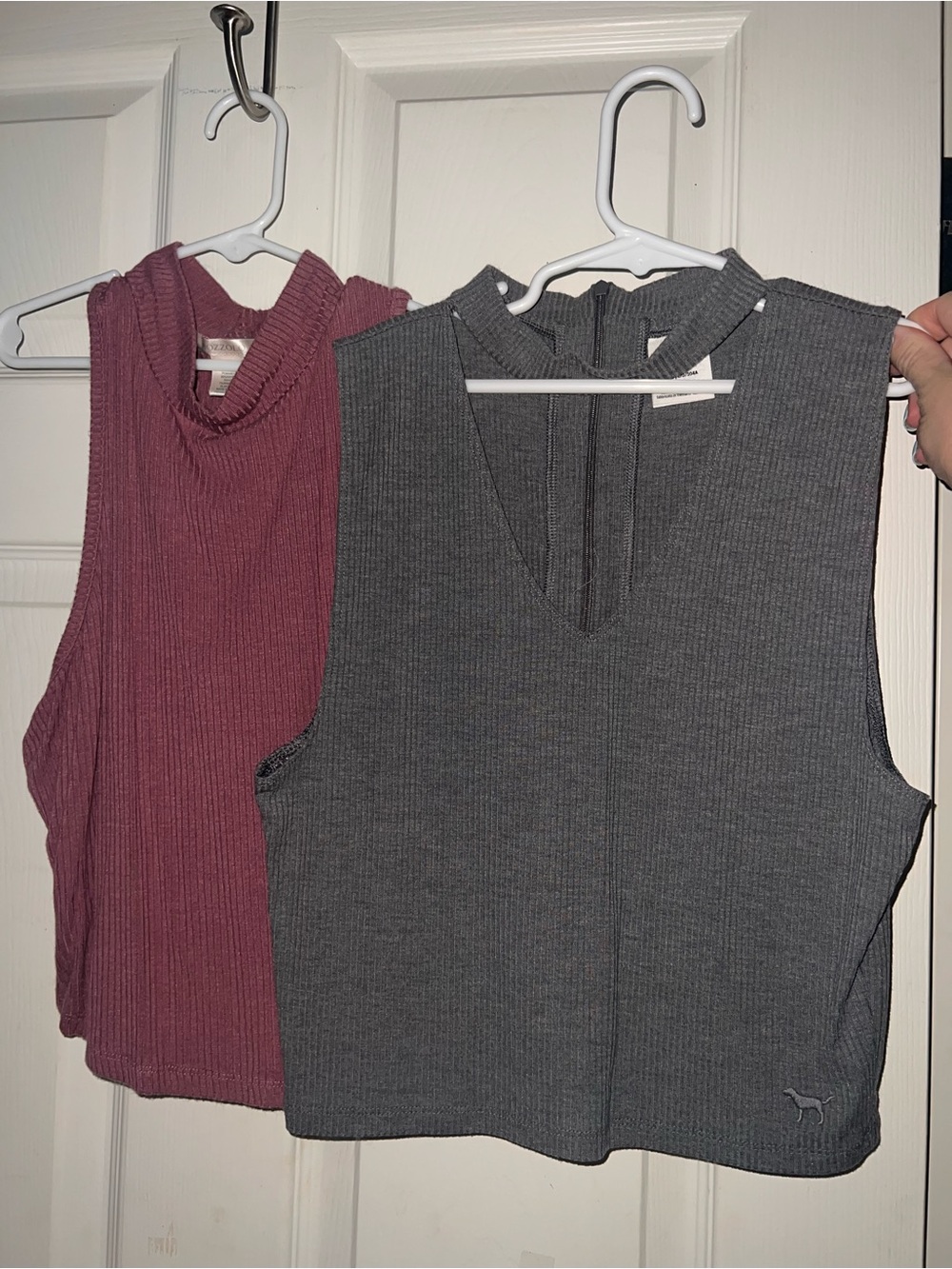 Bundle PINK by VS Grey Ribbed V-Neck Tank and Mauve Bozzolo Ribbed Full Neck